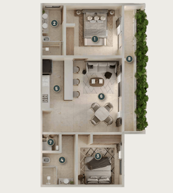 Floor plan · Tower apartment · 2 bedrooms